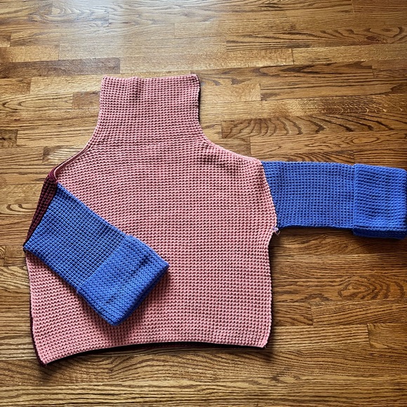 NWOT Free People Colorblock pink purple blue turtleneck knit sweater chunky - Picture 3 of 6